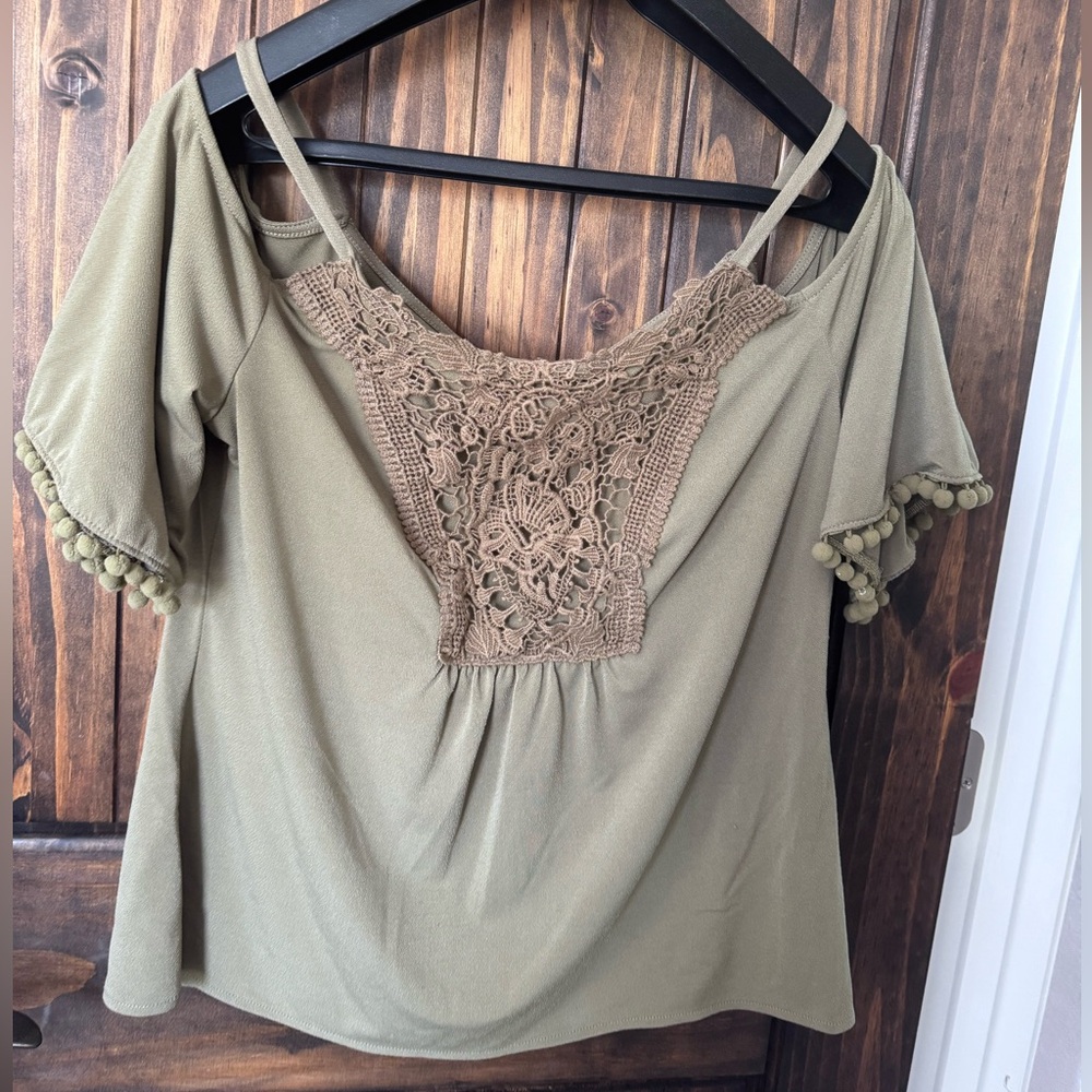 New York & Company                Avenue Khaki Blouse with Elegant Detailing